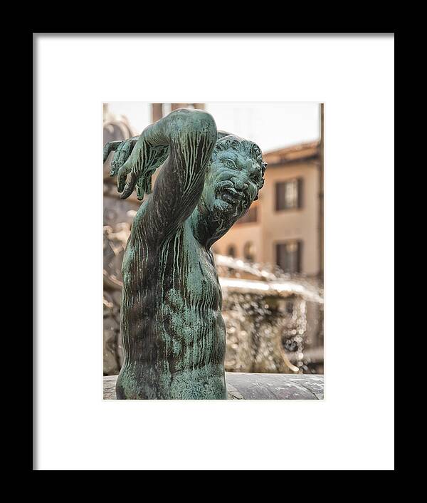 Aggression Framed Print featuring the photograph Bronze Satyr in the Statue of Neptune by Melany Sarafis