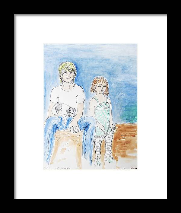 Portrait Of A Boy And Girl Framed Print featuring the mixed media Brother and sister by Barbara Anna Knauf