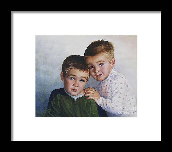Boys Framed Print featuring the painting Brothers by Heidi E Nelson