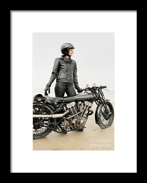 Motorcycle Framed Print featuring the photograph Brough Superior Racer on Pendine Sands by Frank Kletschkus