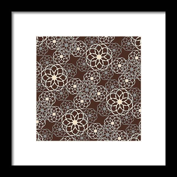 Brown Framed Print featuring the mixed media Brown and Silver Floral Pattern by Christina Rollo