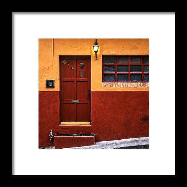 San Miguel De Allende Framed Print featuring the photograph Brown Door in Mexico by Carol Leigh