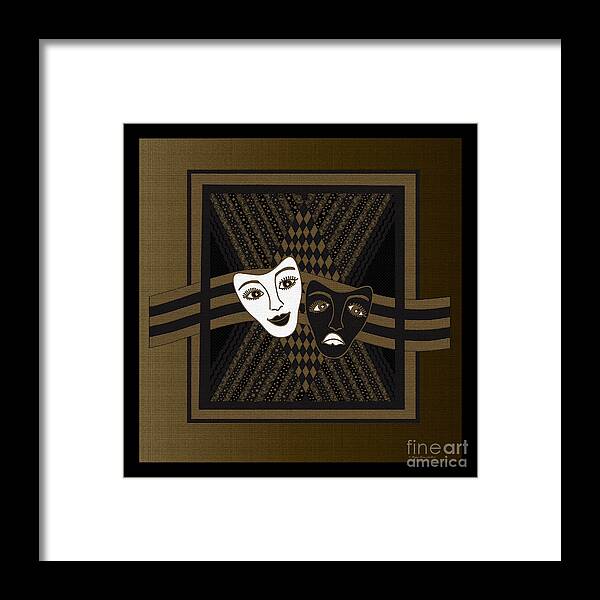 Classical Drama Framed Print featuring the digital art BrownBlack Janus Masks by Megan Dirsa-DuBois