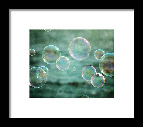 Bubbles Framed Print featuring the photograph Bubbles in Teal and Pink by Lisa R
