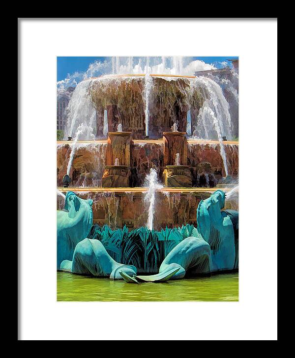 Buckingham Fountain Framed Print featuring the painting Chicago Buckingham Fountain Closeup by Christopher Arndt
