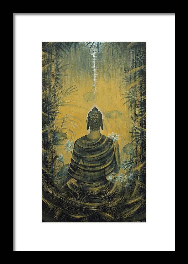 Buddha Framed Print featuring the painting Buddha. Presence by Vrindavan Das
