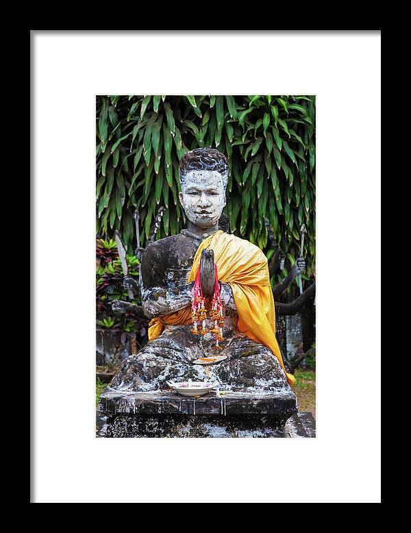 Tranquility Framed Print featuring the photograph Buddha Statue With Folded Hands by Christina Reichl Photography