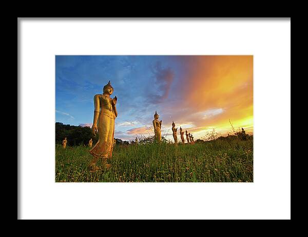 Grass Framed Print featuring the photograph Buddha Statues by Monthon Wa