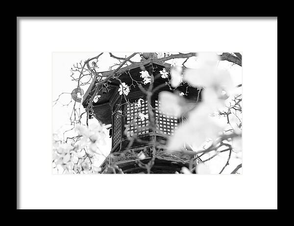 Black And White Framed Print featuring the photograph Buddhist Temple in Black and White - Ornate Lamp Post by Beverly Claire Kaiya