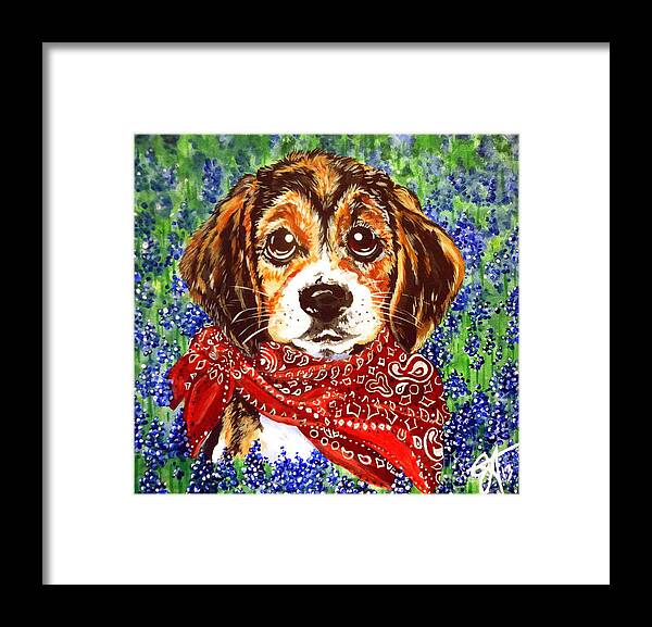 Beagle Framed Print featuring the painting Buddy Dog Beagle Puppy Western Wildflowers Basset Hound by Jackie Carpenter