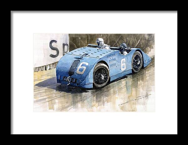 Watercolor Framed Print featuring the painting Bugatti Type 32 Tank 1923 French GP by Yuriy Shevchuk