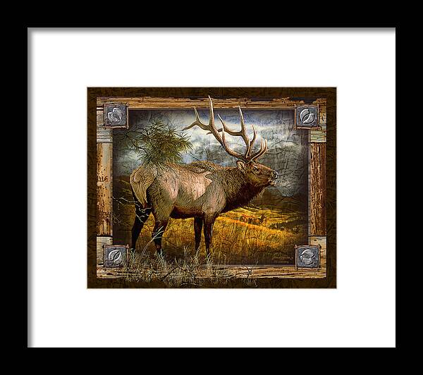 Bruce Miller Framed Print featuring the painting Bugling Elk by JQ Licensing