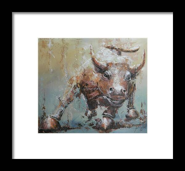 Abstract Framed Print featuring the painting Bull Market Y by John Henne