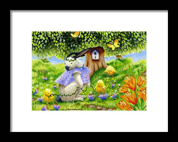 Bunny Framed Print featuring the painting Bunny Friends by Jacquelin L Westerman