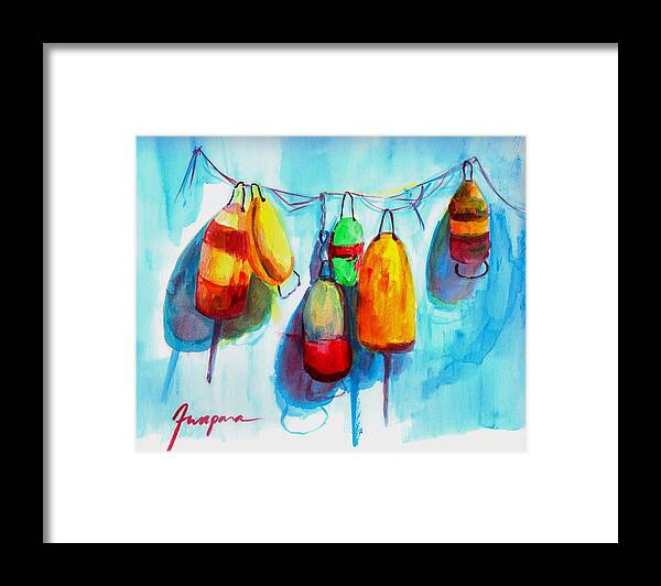 Buoys And Boat Floats Watercolor Art Framed Print featuring the painting Colorful Buoys by Patricia Awapara