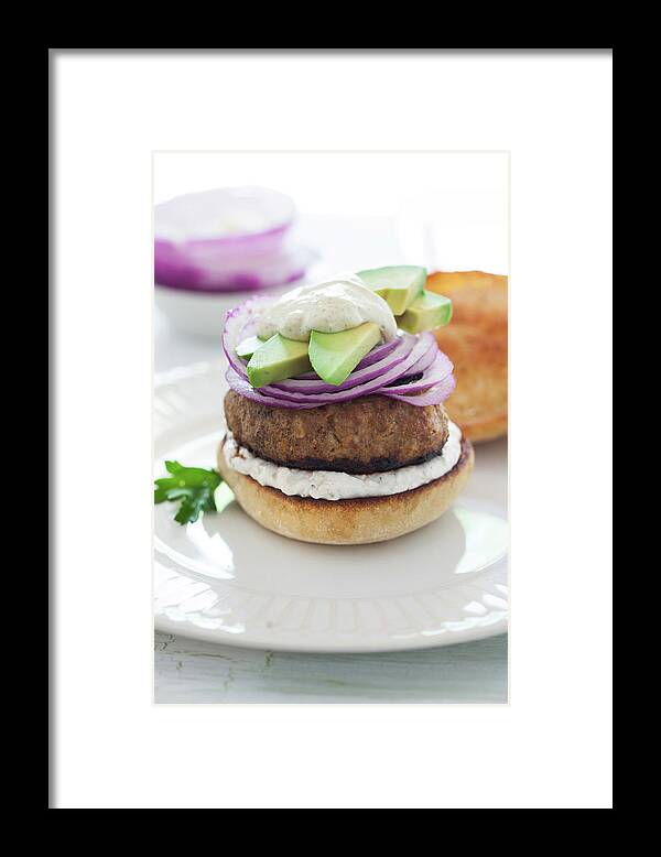 Newtown Framed Print featuring the photograph Burger With Avocado And Onion by Yelena Strokin