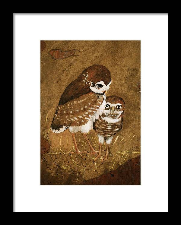 Burrowing Owls Framed Print featuring the painting Burrowing Owls by Richard Hinger