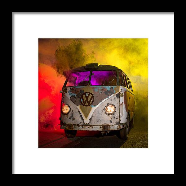 Barndoor Framed Print featuring the photograph Bus In A Cloud of Multi-color Smoke by Richard Kimbrough