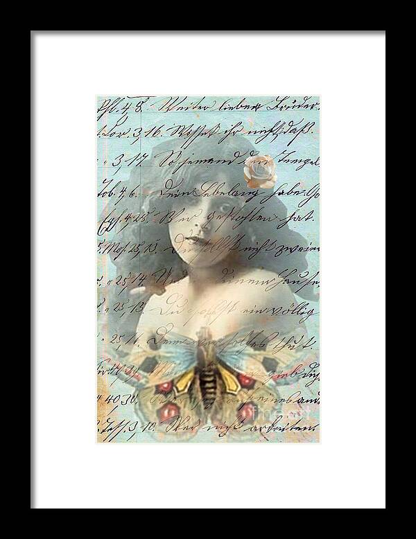 Vintage Framed Print featuring the digital art Butterfly and Rose by Desiree Paquette