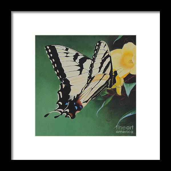 Butterfly Framed Print featuring the painting Butterfly At Work by Jimmie Bartlett