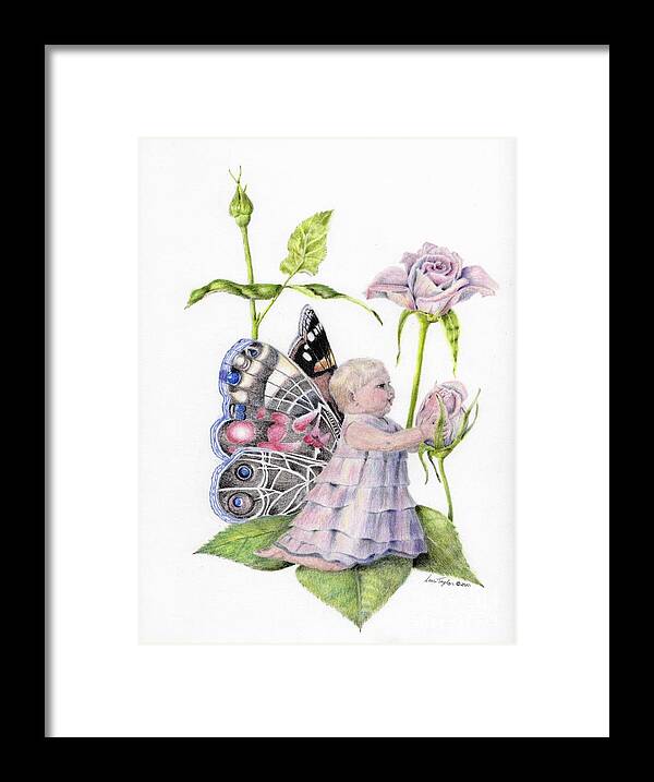 Baby Framed Print featuring the drawing Butterfly Baby by Laurianna Taylor