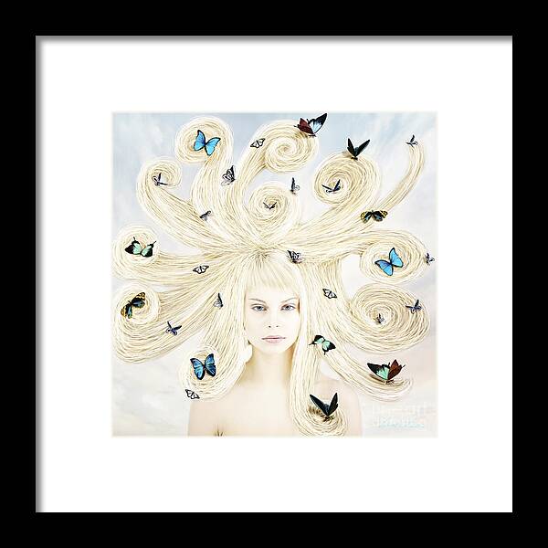 Girl Framed Print featuring the digital art Butterfly girl by Linda Lees