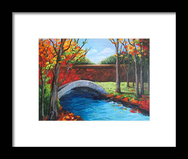 Landscape Framed Print featuring the painting By the Bridge by Rosie Sherman