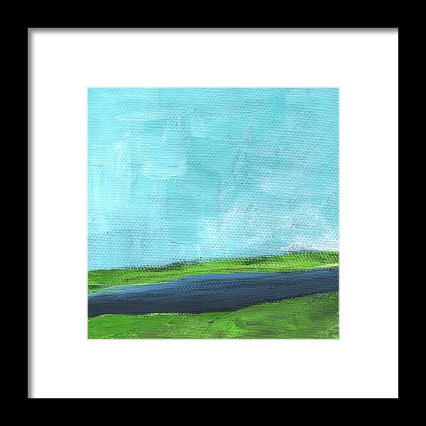 River Framed Print featuring the painting By The River- abstract landscape painting by Linda Woods