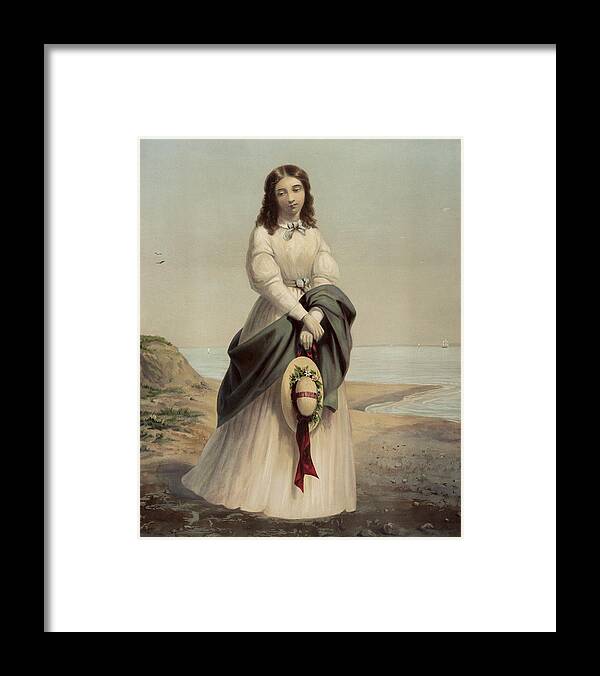 Sea Framed Print featuring the painting By the sea shore circa 1868 by Aged Pixel
