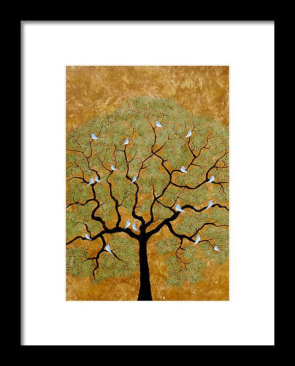 Birds Framed Print featuring the painting By the tree re-painted by Sumit Mehndiratta