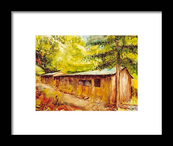 Cabin Framed Print featuring the painting Cabin in Genoa Nevada by Gary DeBroekert
