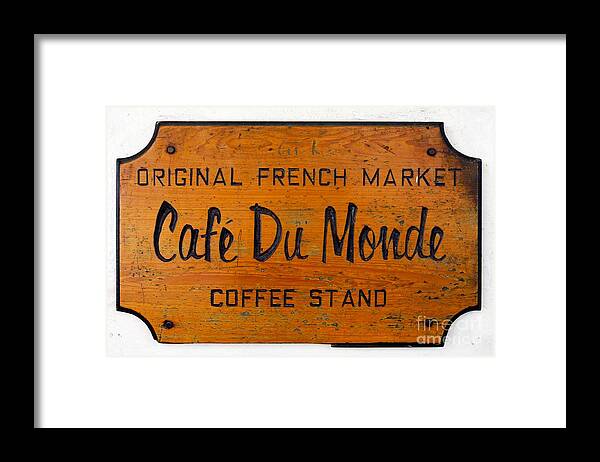 America Framed Print featuring the photograph Cafe Du Monde Sign in New Orleans Louisiana by Paul Velgos