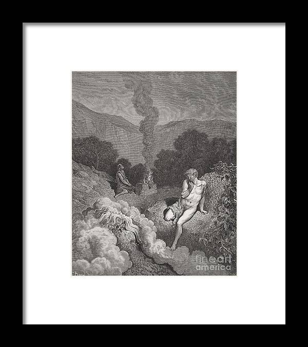 Brothers Framed Print featuring the drawing Cain and Abel Offering Their Sacrifices by Gustave Dore