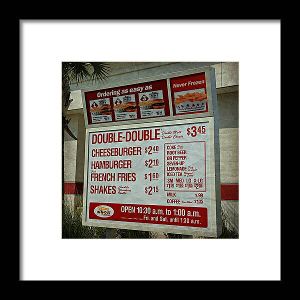 50s Framed Print featuring the photograph Cali Classic Hamburger Menu by Stephen Stookey