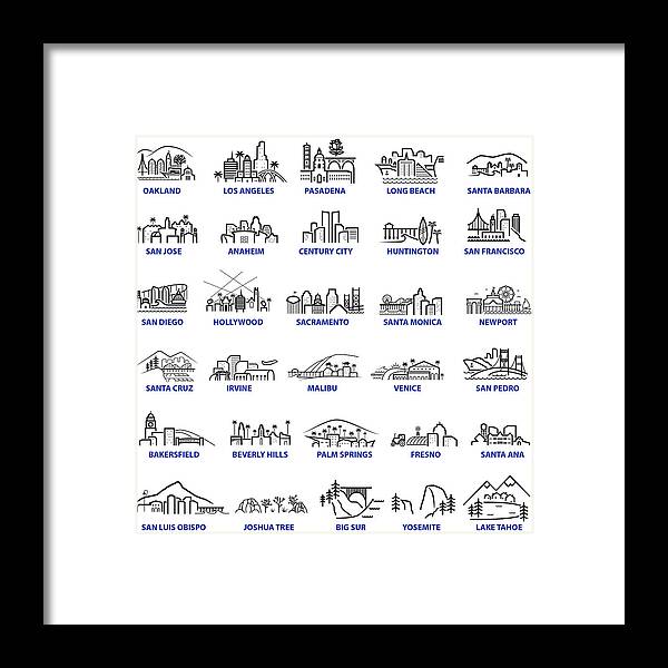 San Francisco Framed Print featuring the drawing California Cityscape Illustrations Chunky Style by Albertc111