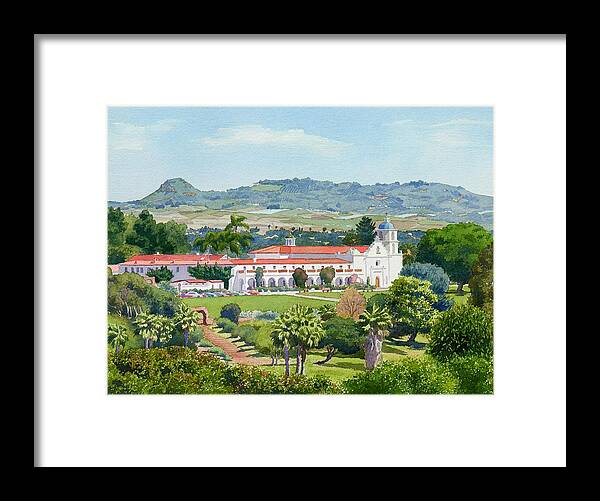 California Framed Print featuring the painting California Mission San Luis Rey by Mary Helmreich