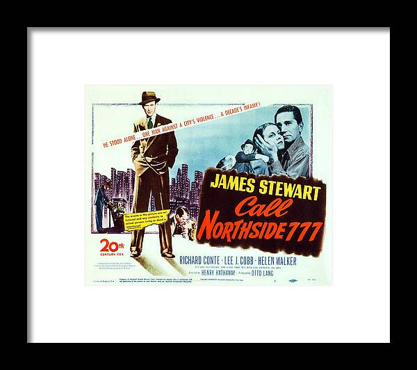 1940s Movies Framed Print featuring the photograph Call Northside 777, Us Lobbycard, James by Everett
