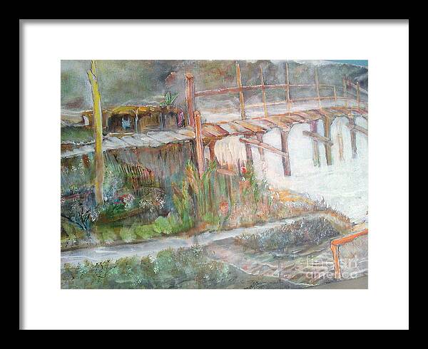 Landscape Framed Print featuring the painting Call of the bridge by Subrata Bose