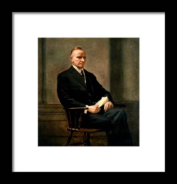 Calvin Coolidge Presidential Portrait Framed Print featuring the painting Calvin Coolidge Presidential Portrait by MotionAge Designs