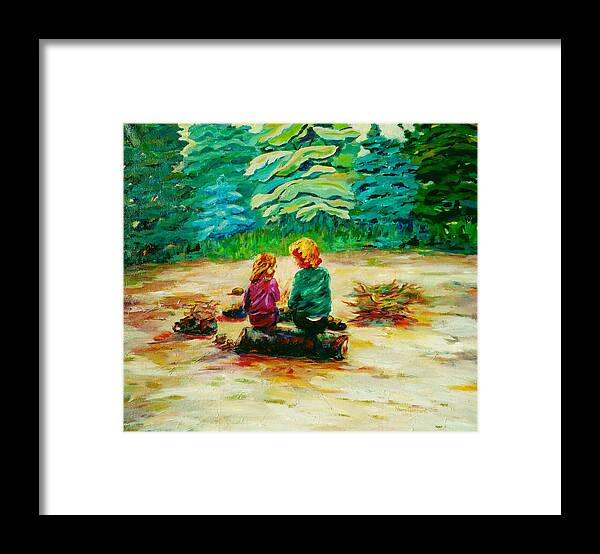 Kids Framed Print featuring the painting Campfire Comfort by Naomi Gerrard
