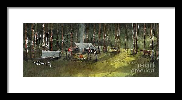  Framed Print featuring the painting Campfire Conversation by Tim Oliver