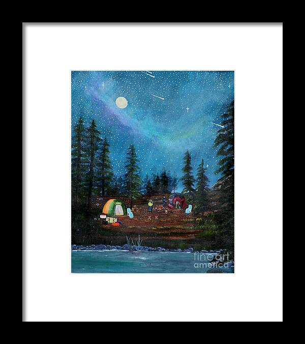 Moon Framed Print featuring the painting Camping Under the Stars by Myrna Walsh