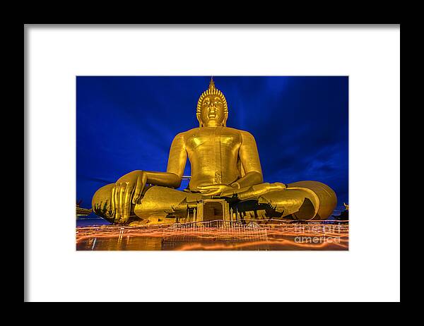 Pagoda Framed Print featuring the photograph Candlelight Makha Bucha Day at Wat Muang by Anek Suwannaphoom