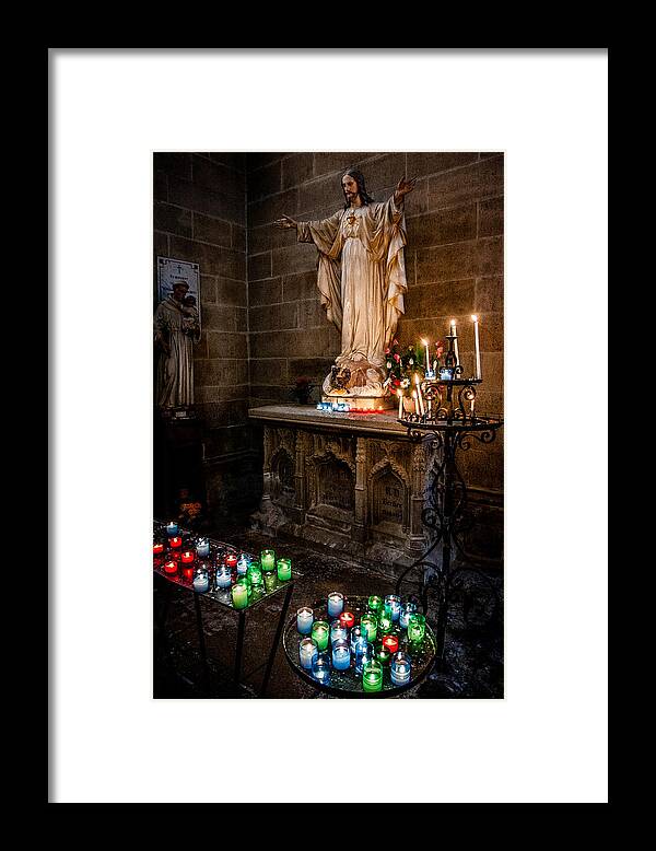 Jesus Framed Print featuring the photograph Candlelit Altar by Nigel R Bell