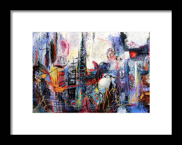 Abstract Framed Print featuring the painting Can't Believe a Word He Says by Mary C Farrenkopf