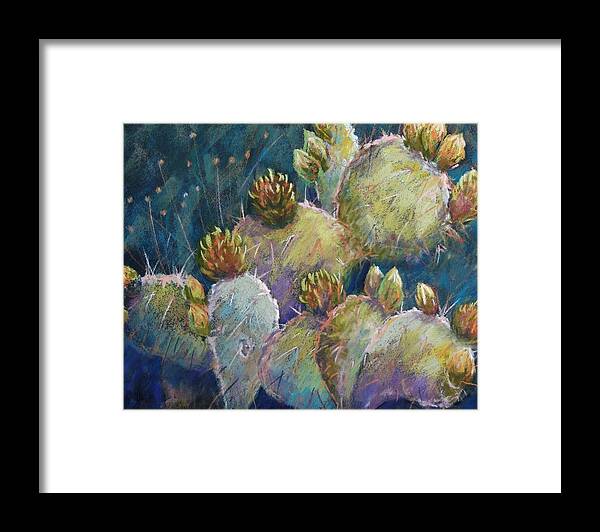 Landscape Framed Print featuring the pastel Canyon Cactus by Candy Mayer