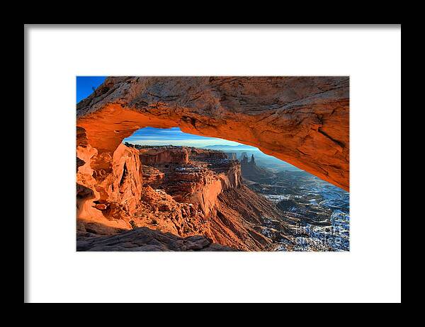 Mesa Arch Sunrise Framed Print featuring the photograph Canyonlands Frame by Adam Jewell