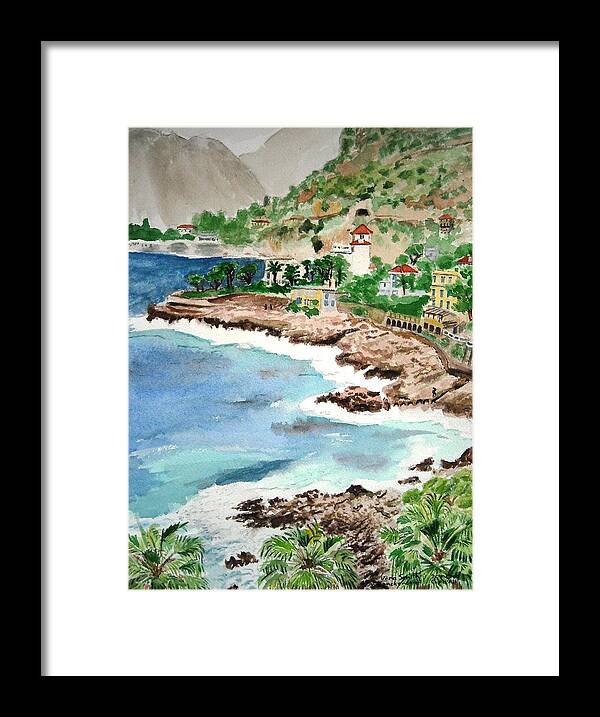 French Riviera Framed Print featuring the painting Cap d'Ail on a Rainy Day by Vera Smith