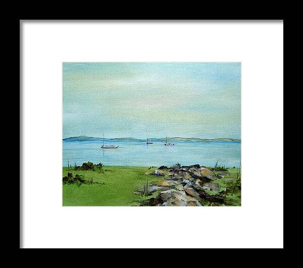 Cape Cod Framed Print featuring the painting Cape Cod Boats by Judith Rhue