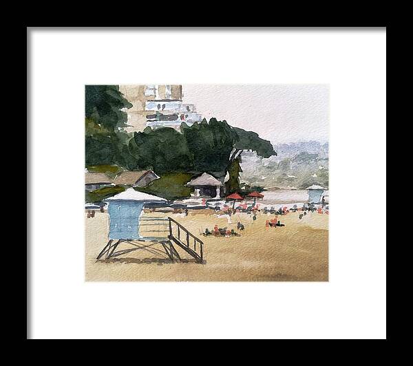 Capitola Framed Print featuring the painting Capitola Beach Lifeguard Station by John West